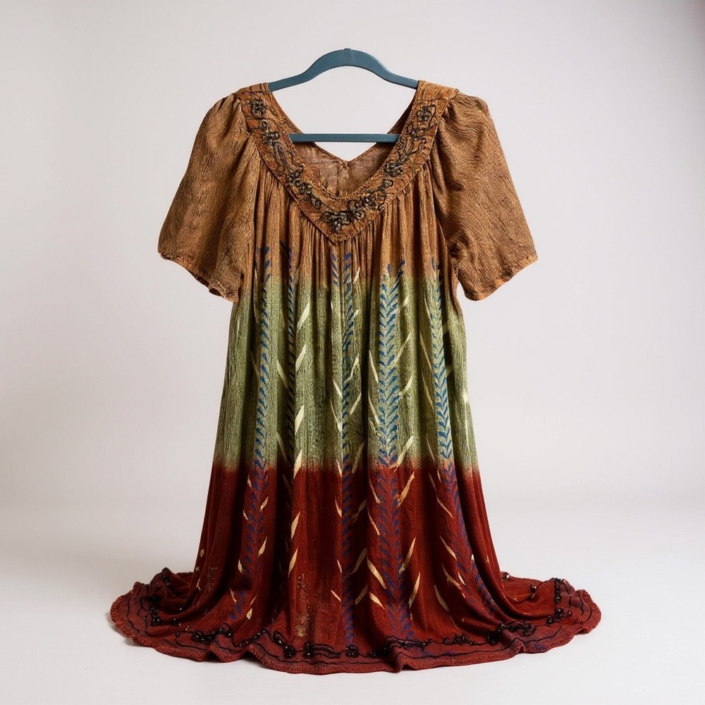 GreaterGood Tunic Dress Boho Ombre Brown‎ Green Rust Sequin Plus Size NWT